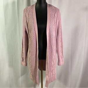 L.L. Bean Pink Women's Cardigan Sweater signature fisherman open long